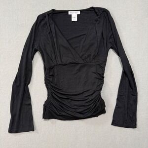 WHBM Y2K Long Bell‎ Sleeve Deep V-neck Black Top Women Small
